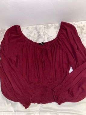 Women's Burgundy Smocked Waist Peasant Top - Unbranded